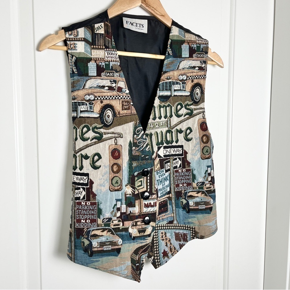 Vintage Facets by Mirrors City Street Life Tapestry Adjustable Vest - Size Large - Picture 3 of 16